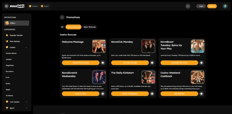 VegasNova Casino Promotions page