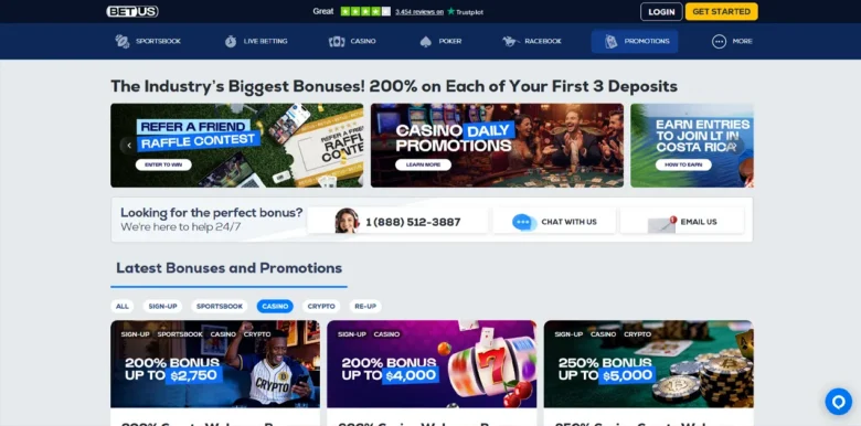 BetUS Casino promotions page