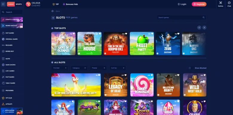 Celsius Casino slots games