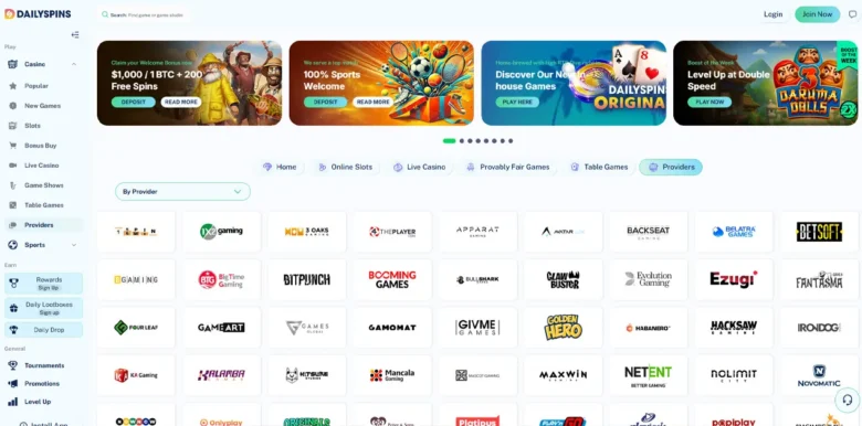 Dailyspins Casino providers page