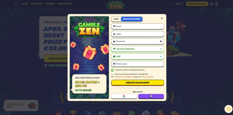 GambleZen Casino sign up