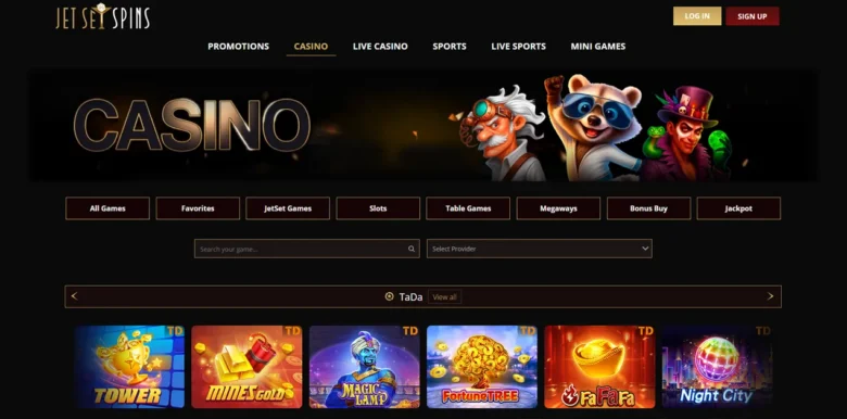 JetSetSpins casino games section