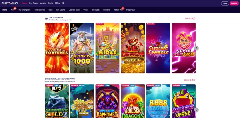 PartyCasino main webpage
