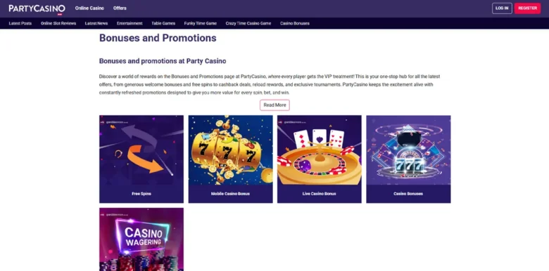 PartyCasino promotions page