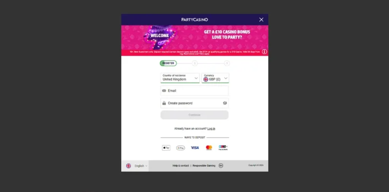 PartyCasino sign up