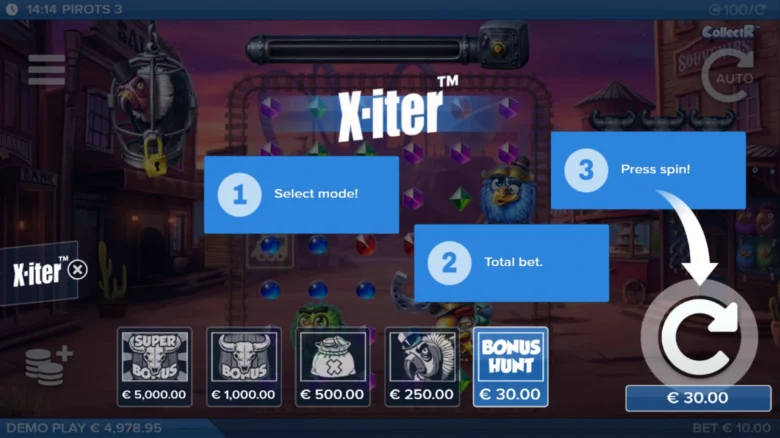Pirots 3 free spins feature selection screen