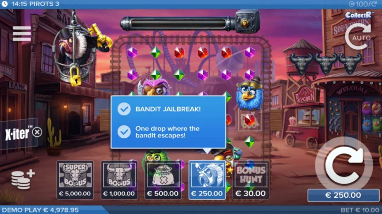 Pirots 3 Bandit Jailbreak feature symbol trigger
