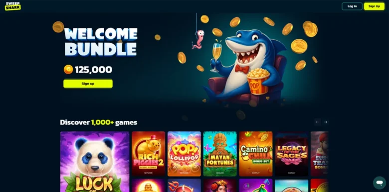 SweepShark Casino main webpage