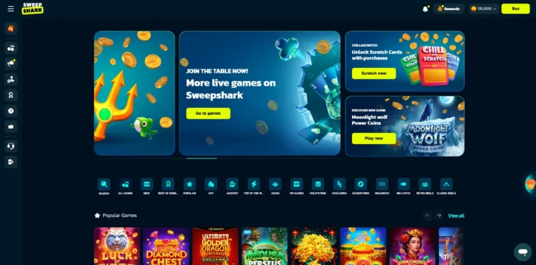 SweepShark Casino lobby