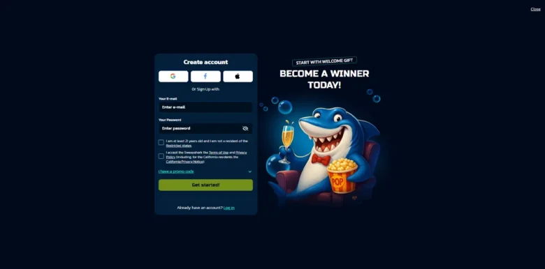 SweepShark Casino sign up