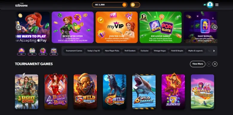 The WinZone Sweepstakes Casino main webpage