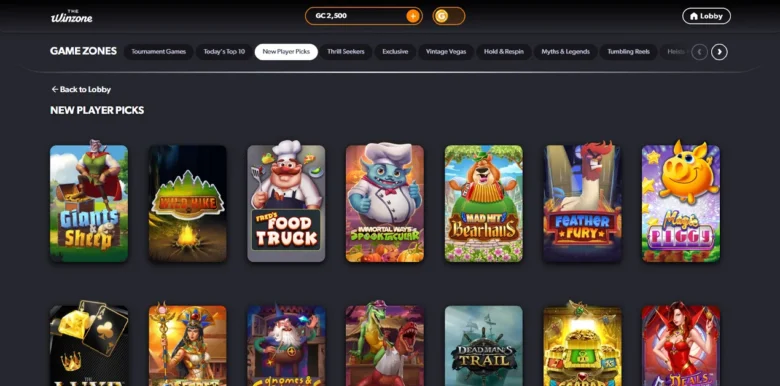 The WinZone games section