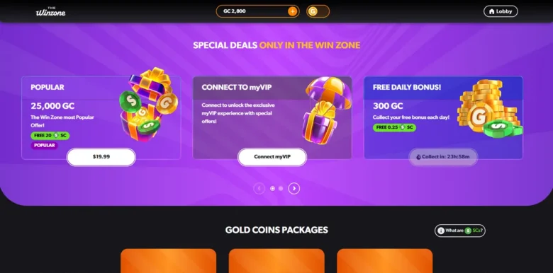 The WinZone deposit section