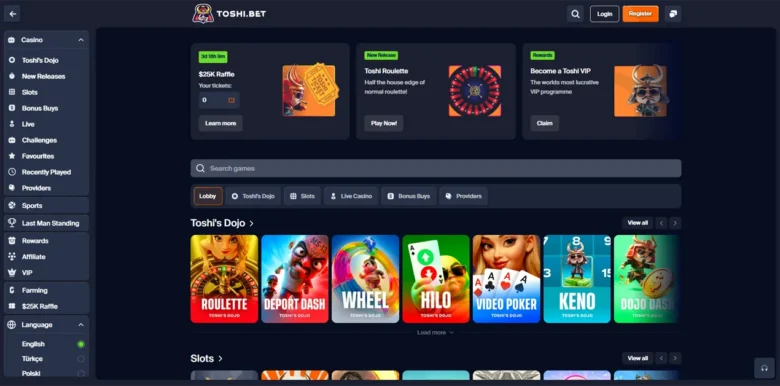 Toshi Bet Casino main webpage