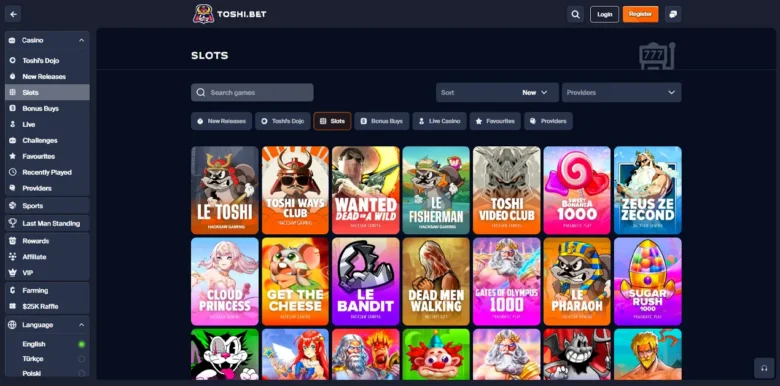 Toshi Bet Casino slots page