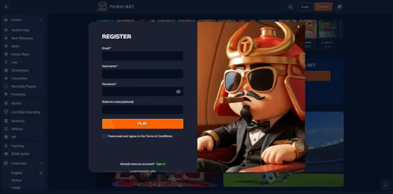 Toshi Bet Casino sign up