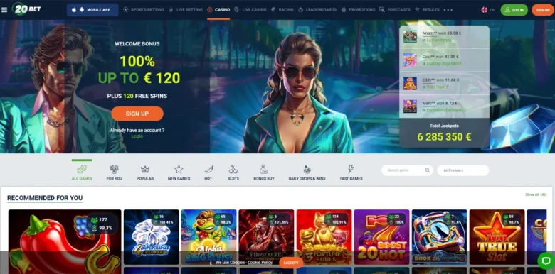 20Bet Casino main webpage