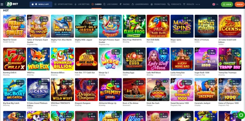 20Bet Casino games section