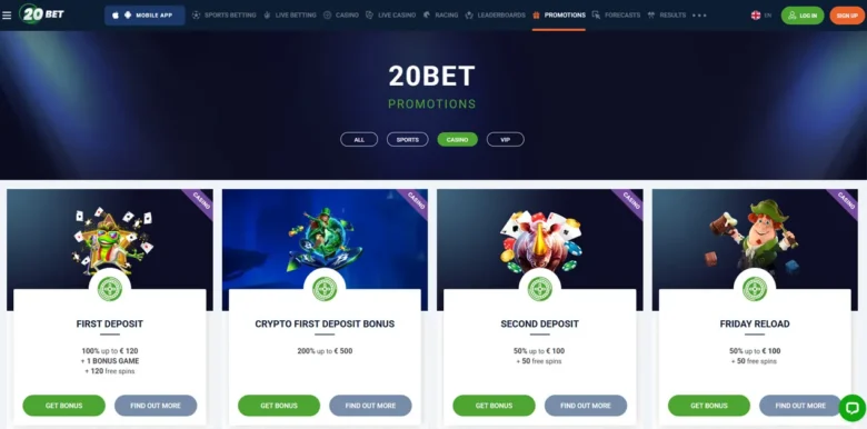 20Bet Casino promotions page