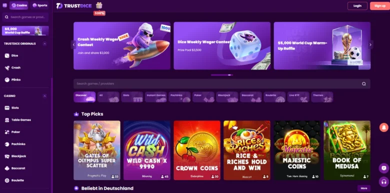 TrustDice Casino main webpage