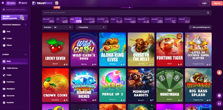TrustDice Casino slots games page