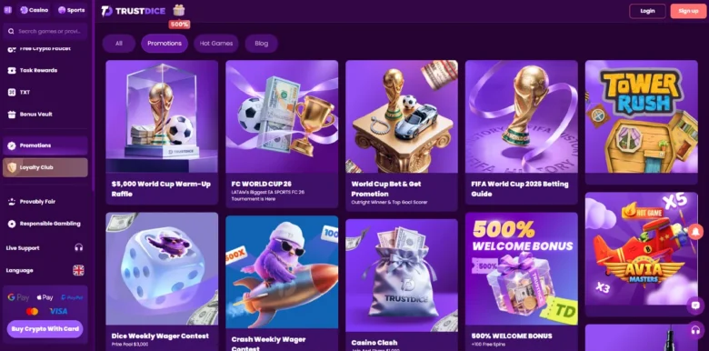 TrustDice Casino promotions page