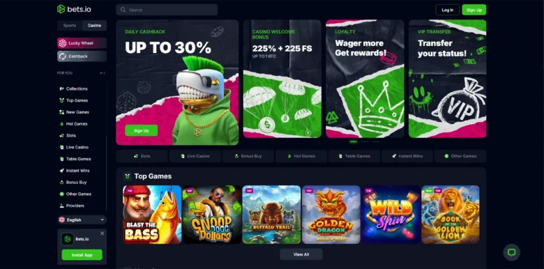 Bets.io Casino main webpage