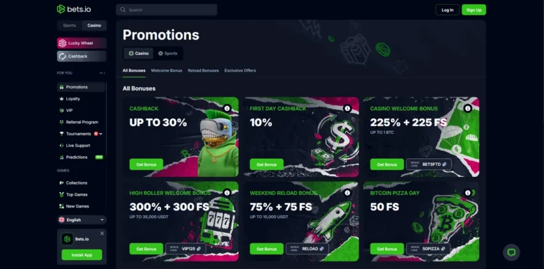 Bets.io Casino promotions page