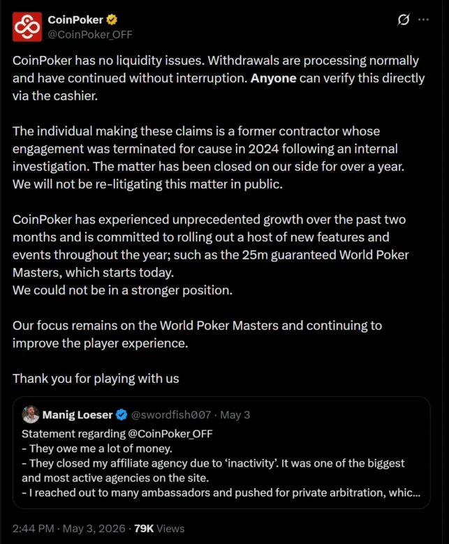 The Conflict Between Loeser and CoinPoker