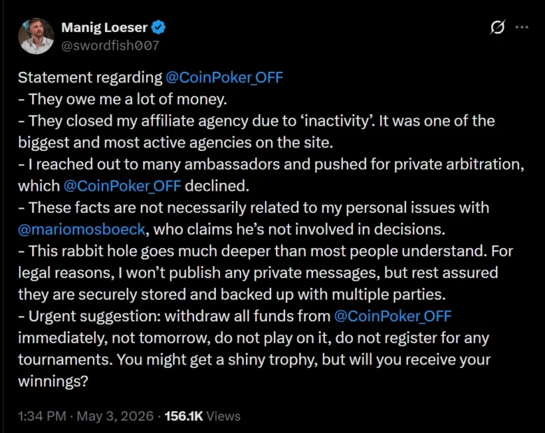 The Conflict Between Loeser and CoinPoker