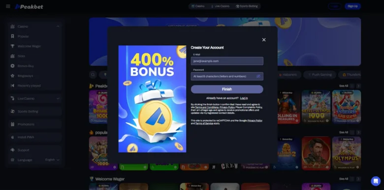 Peakbet casino sign up