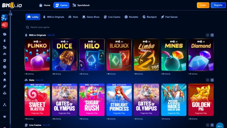 Screenshot of the BK8 casino page