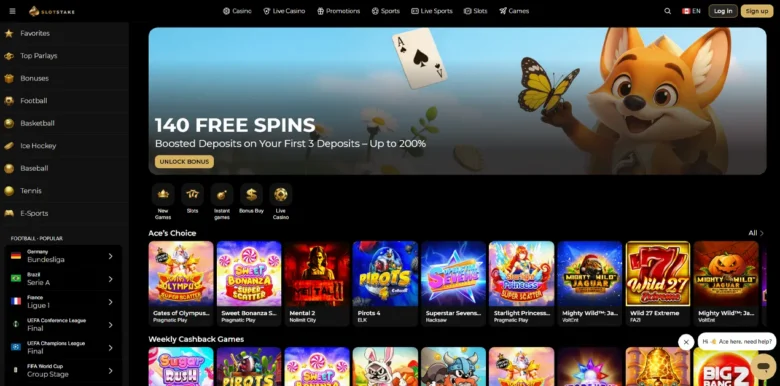 SlotStake Casino main webpage