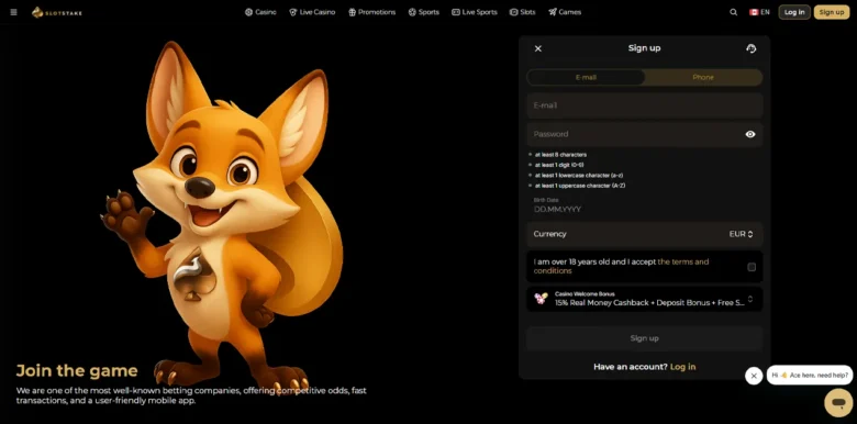 SlotStake Casino sign up