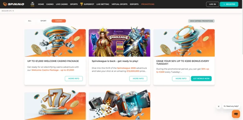 Spininio casino promotions page