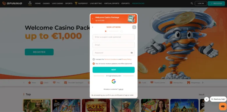 Spininio casino sign up