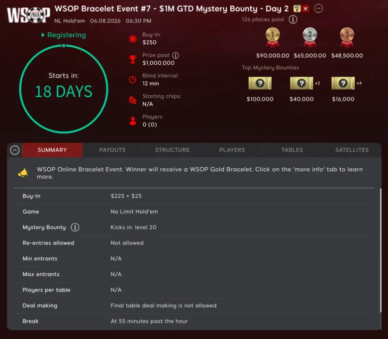 $250 WSOP Bracelet Event #7 - $1M GTD Mystery Bounty
