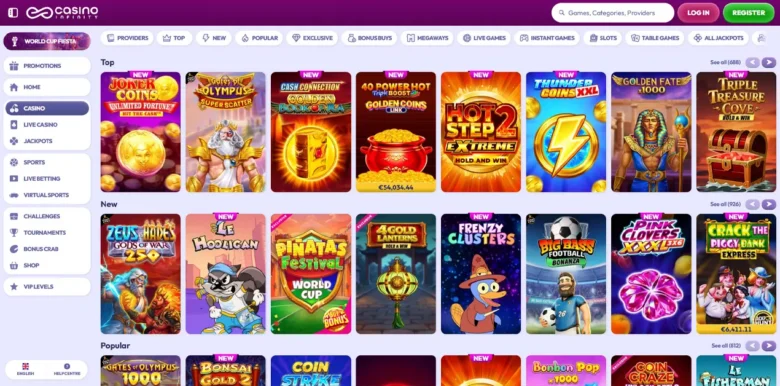 Casino Infinity slots page