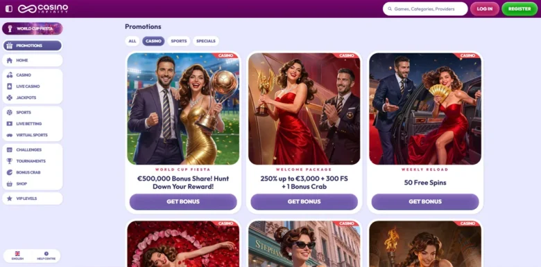 Casino Infinity promotions page