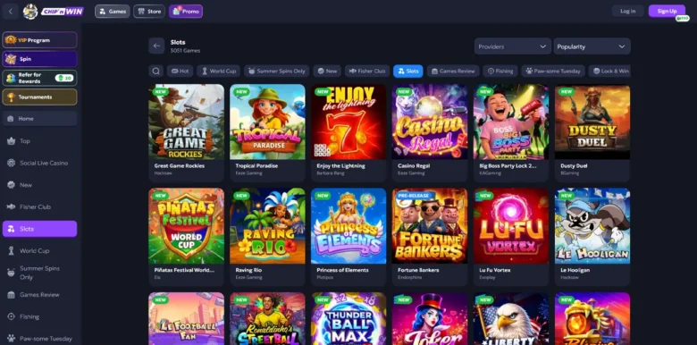 ChipnWIN Social Casino slots page