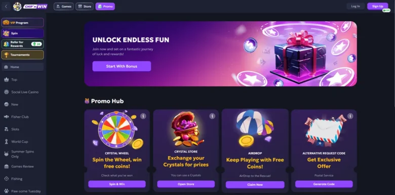 ChipnWIN Social Casino promotions page