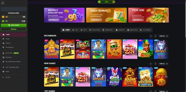 Gleaming Slots Social Casino main webpage