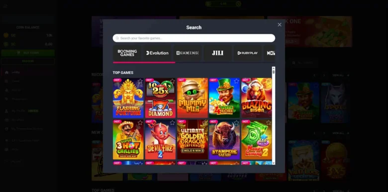 Gleaming Slots Social Casino games page