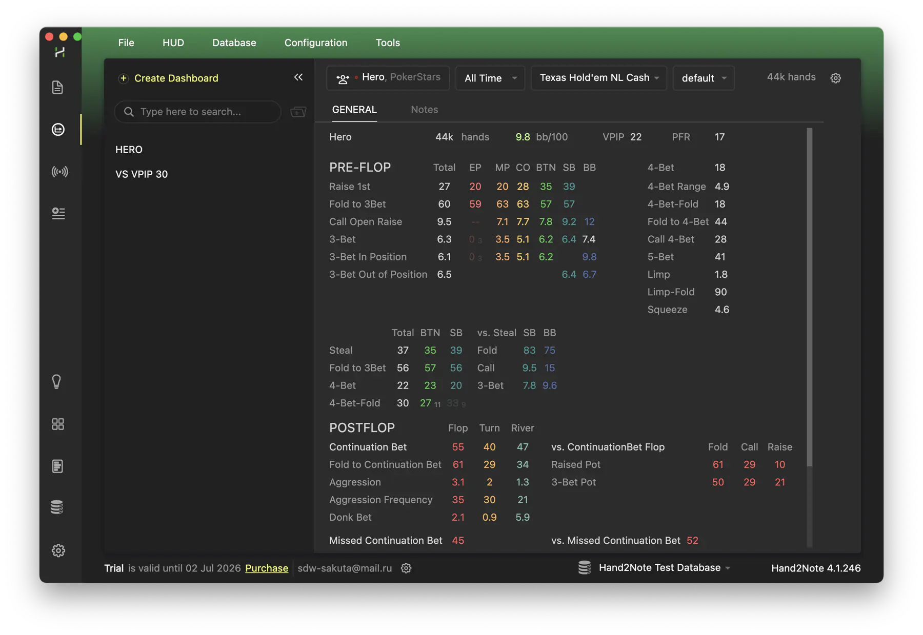 Hand2Note Statistics tab