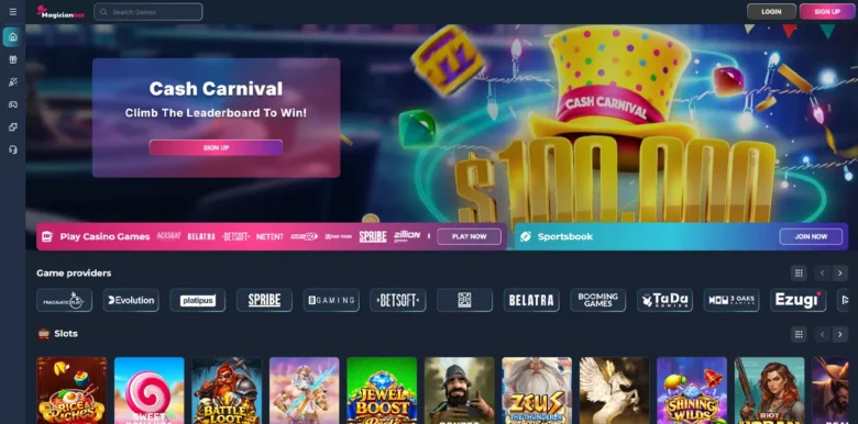 MagicianBet Casino main webpage