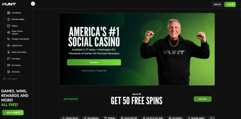 Punt Social Casino main webpage