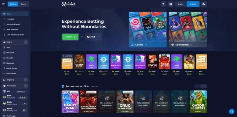 Rainbet Casino main webpage