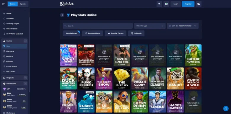 Rainbet Casino slots page