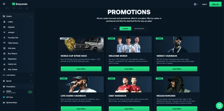 Betpanda Casino promotions page