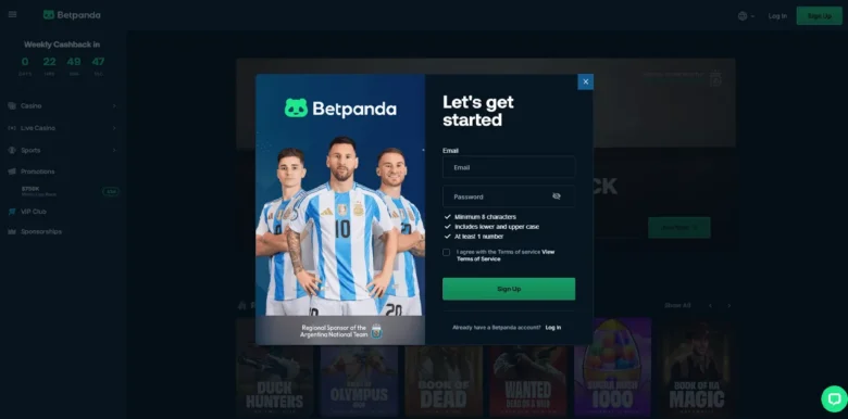 Betpanda Casino sign up page